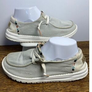 Hey Dude Wendy Boho Light Denim Blue Canvas Slip On Loafers Womens Size 8